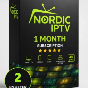 Iptv abonnement 1 måned 2 enheter, produktboks fra Nordic IPTV