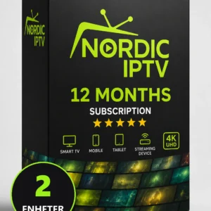 Iptv årsabonnement 2 enheter, produktboks fra Nordic IPTV