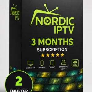 Iptv abonnement 3 måneder 2 enheter, produktboks fra Nordic IPTV