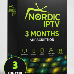 Iptv abonnement 3 måneder 3 enheter, produktboks fra Nordic IPTV
